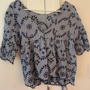 Boutique Blue Embroidered Blouse
